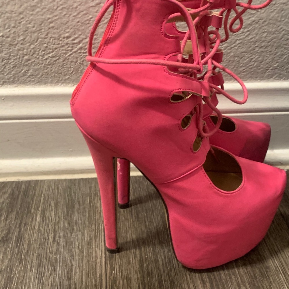 Hot pink tie up pumps